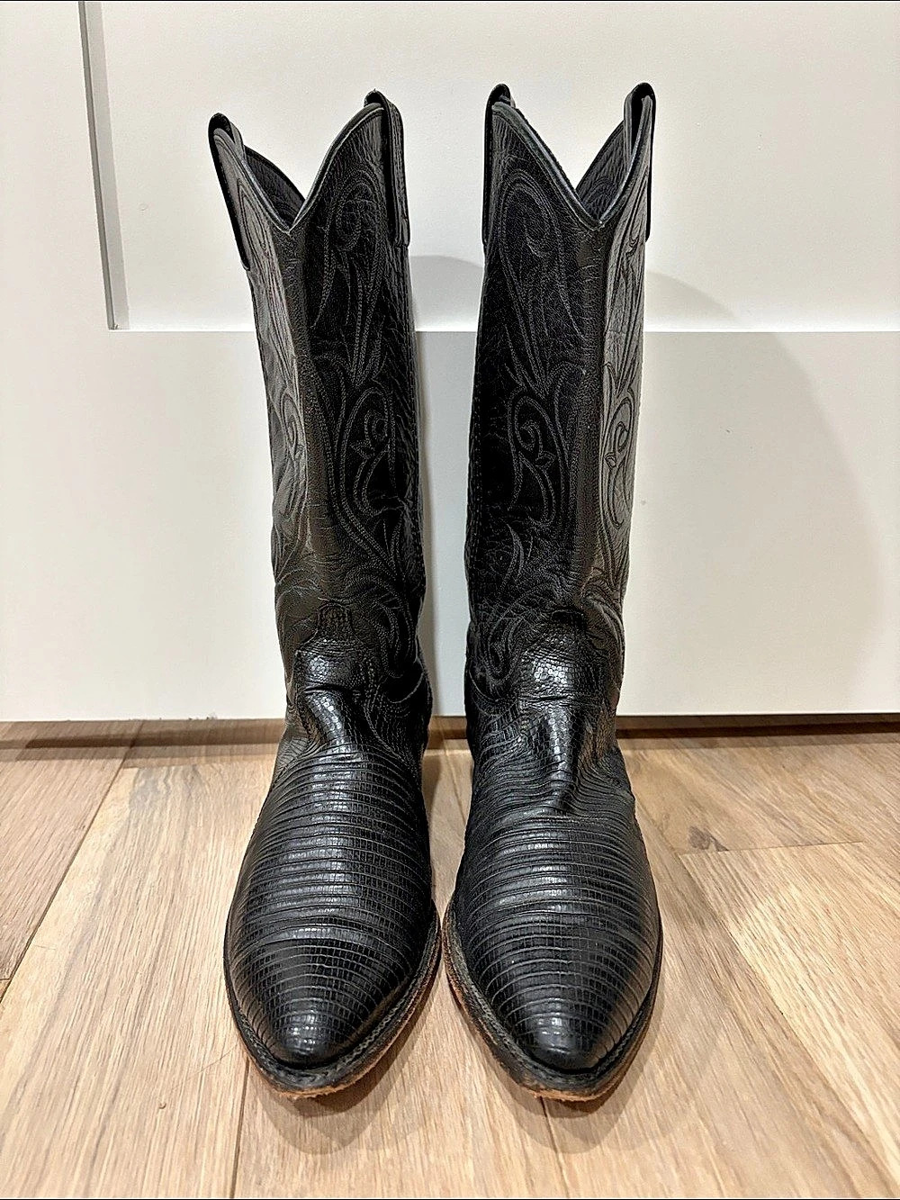Dan Post Vintage Black Genuine Teju Lizard Cowboy Boots Men's 11 D Style 9996